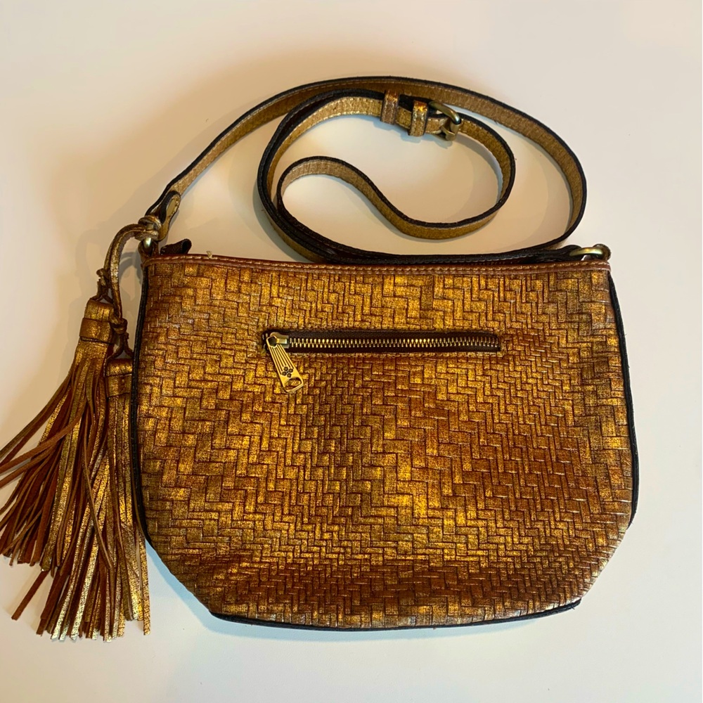 Patricia Nash Leather Metallic  Gold Woven Crossbody Bag - Picture 11 of 11